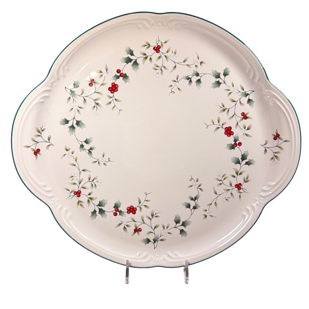 Pfaltzgraff Winterberry Yuletide Serving Platter 12.5" Holly Berry Christmas